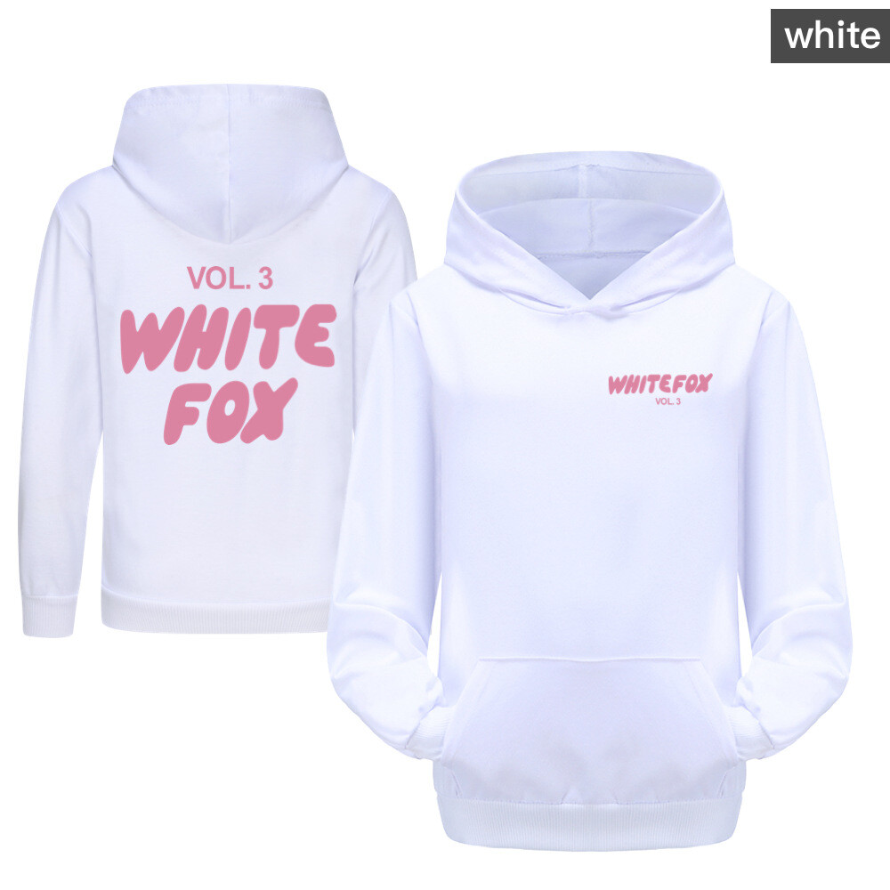 Girls Boys White Pink Foxes Pocket Hoodied Hoodies Kids Long Sleeve Pullover Top - Picture 21 of 35