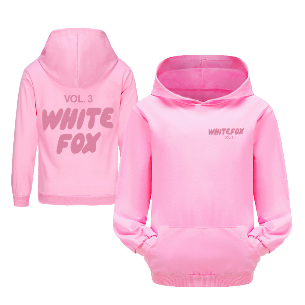 Girls Boys White Pink Foxes Pocket Hoodied Hoodies Kids Long Sleeve Pullover Top - Picture 22 of 35