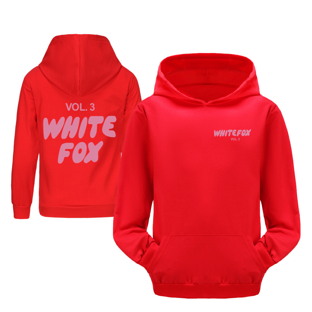 Girls Boys White Pink Foxes Pocket Hoodied Hoodies Kids Long Sleeve Pullover Top - Picture 24 of 35