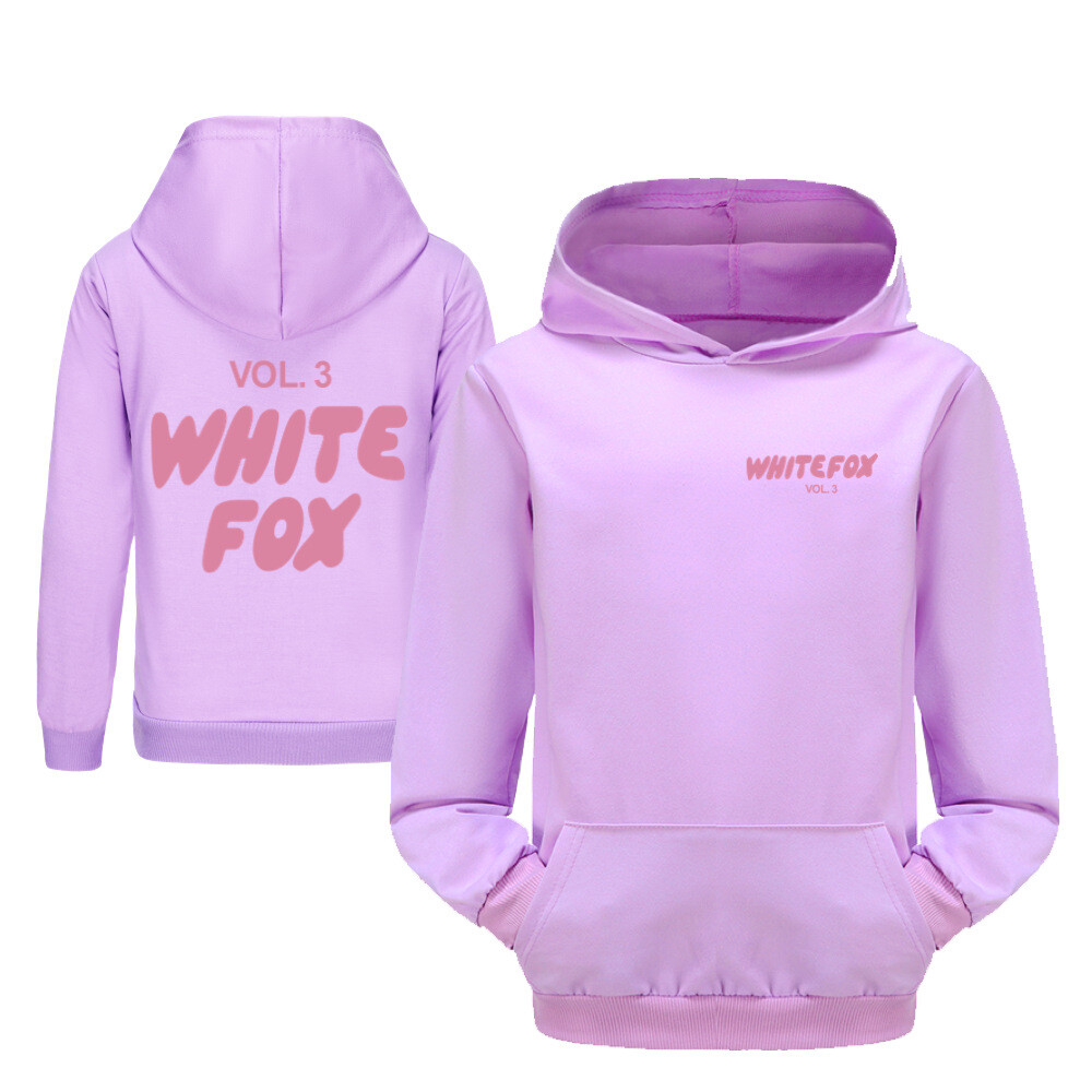 Girls Boys White Pink Foxes Pocket Hoodied Hoodies Kids Long Sleeve Pullover Top - Picture 25 of 35