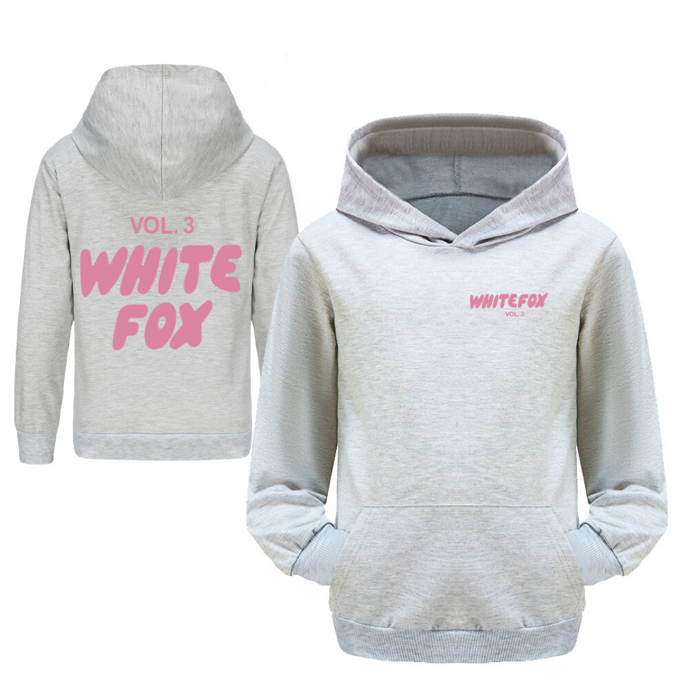 Girls Boys White Pink Foxes Pocket Hoodied Hoodies Kids Long Sleeve Pullover Top - Picture 26 of 35