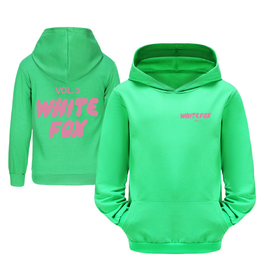 Girls Boys White Pink Foxes Pocket Hoodied Hoodies Kids Long Sleeve Pullover Top - Picture 27 of 35