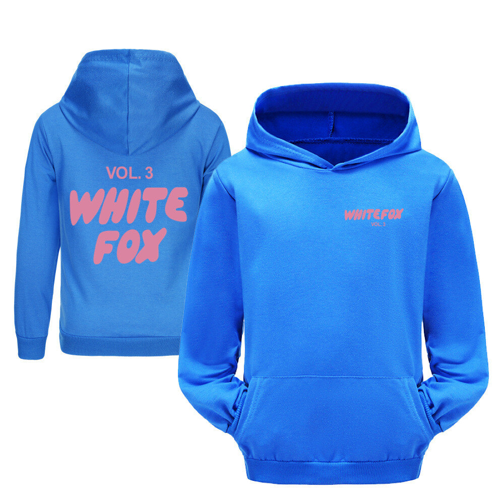 Girls Boys White Pink Foxes Pocket Hoodied Hoodies Kids Long Sleeve Pullover Top - Picture 31 of 35