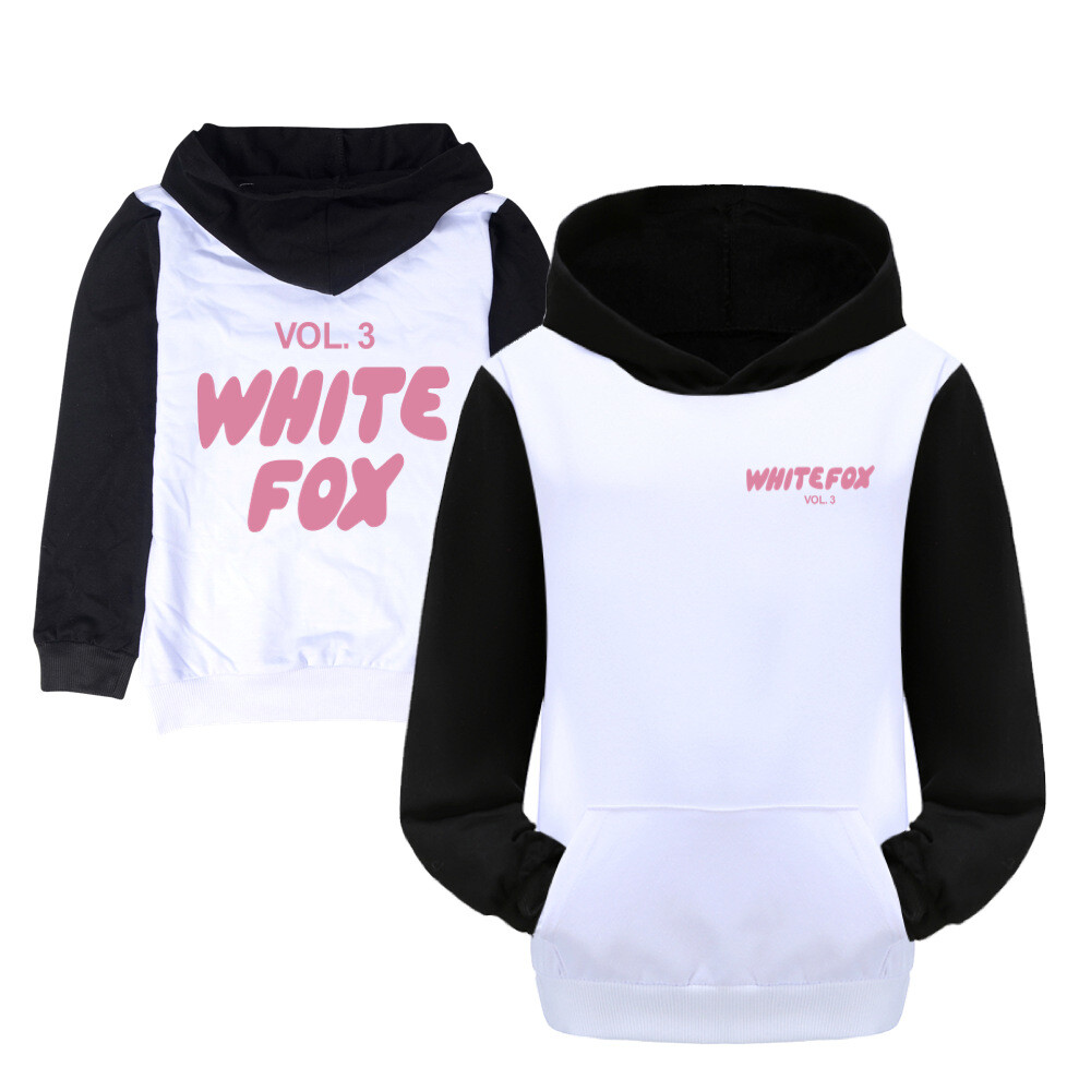 Girls Boys White Pink Foxes Pocket Hoodied Hoodies Kids Long Sleeve Pullover Top - Picture 34 of 35