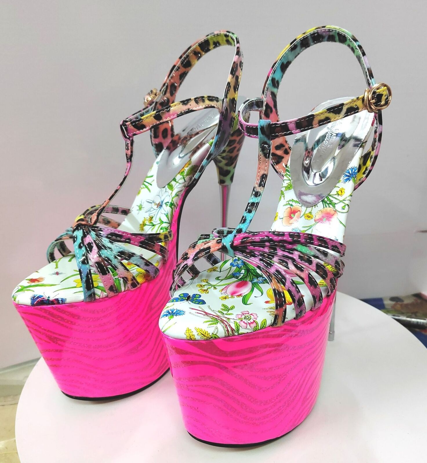 Sandalias de tacón alto de aguja con hebilla al tobillo y plataforma US4-US13 para mujer de 19 cm - Imagen 17 de 24