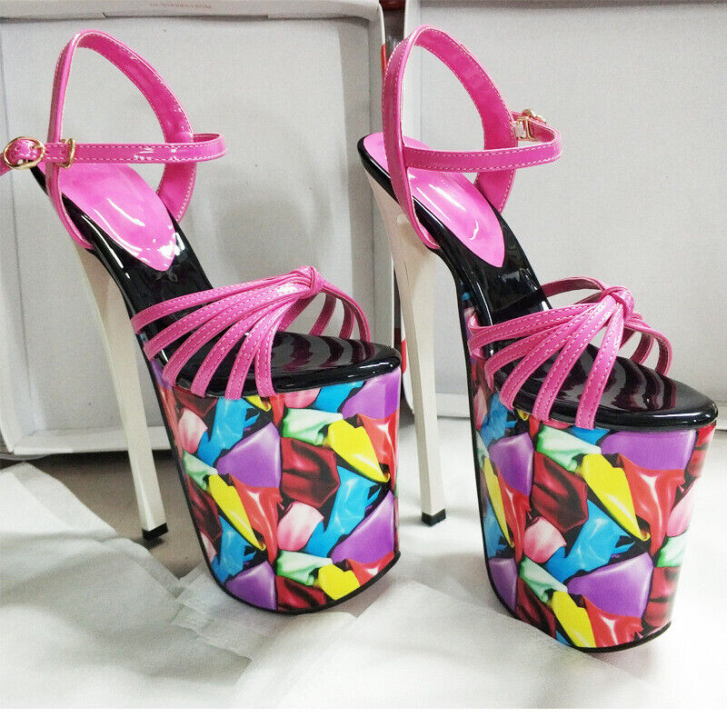 Sandalias de tacón alto de aguja con hebilla al tobillo y plataforma US4-US13 para mujer de 19 cm - Imagen 18 de 24