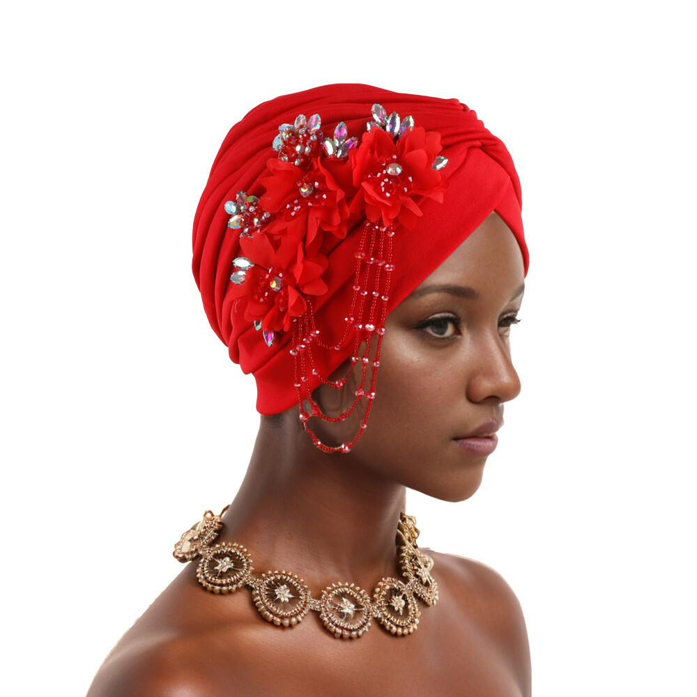 Women Wedding Party Bonnet Cap Nigerian Hijab African Aso Oke Tassel Turban New - Picture 17 of 23