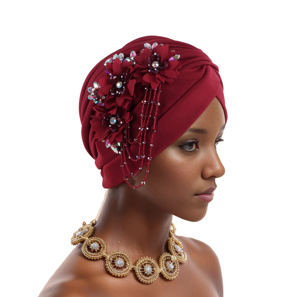 Women Wedding Party Bonnet Cap Nigerian Hijab African Aso Oke Tassel Turban New - Picture 18 of 23