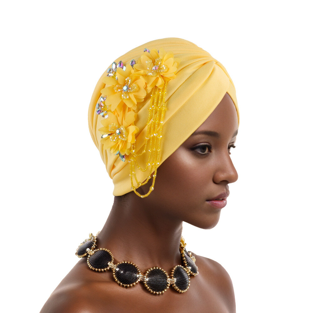 Women Wedding Party Bonnet Cap Nigerian Hijab African Aso Oke Tassel Turban New - Picture 21 of 23