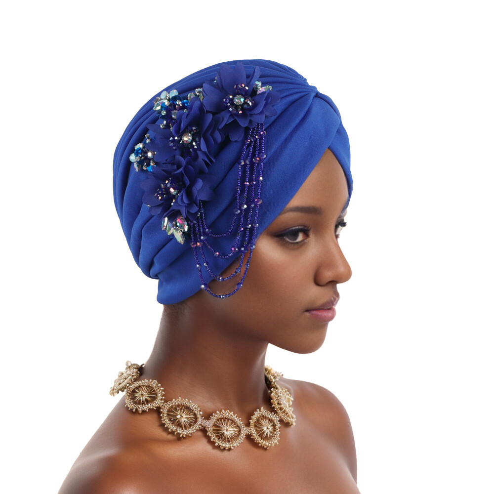 Women Wedding Party Bonnet Cap Nigerian Hijab African Aso Oke Tassel Turban New - Picture 22 of 23