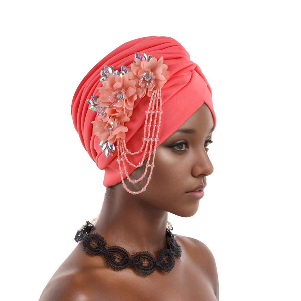 Women Wedding Party Bonnet Cap Nigerian Hijab African Aso Oke Tassel Turban New - Picture 23 of 23