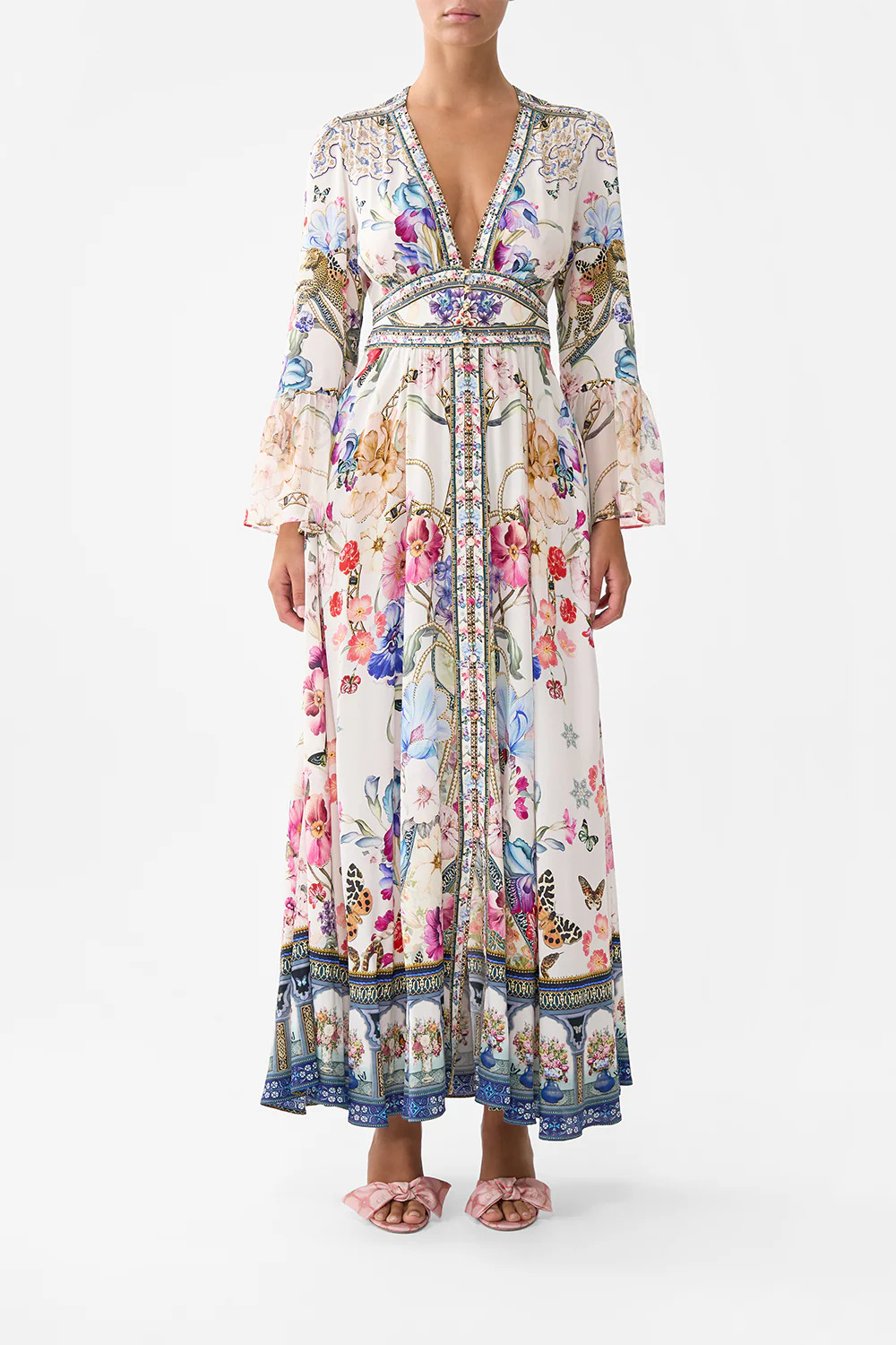 women's printed V-neck long sleeved dress, Indian vest, handmade printed dress, - Picture 15 of 19