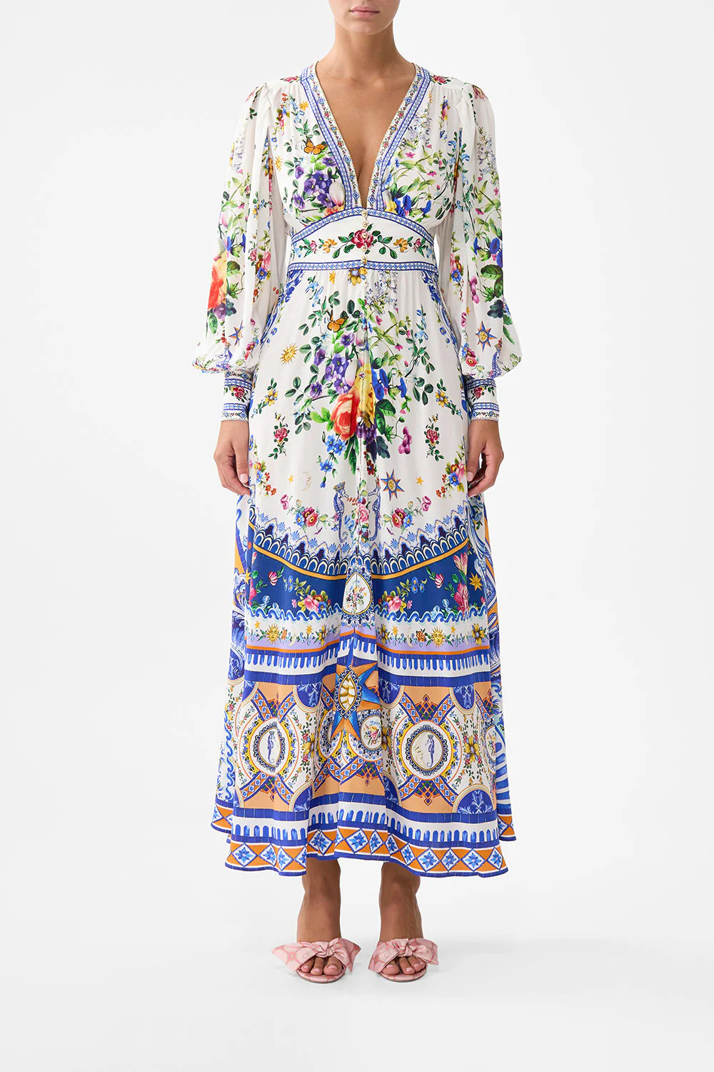 women's printed V-neck long sleeved dress, Indian vest, handmade printed dress, - Picture 16 of 19