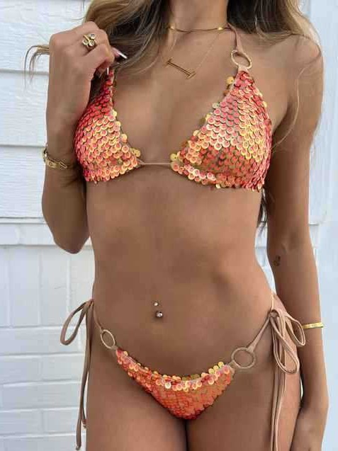 Swimsuit Women's Split Sexy Sequin Lace Up Bikini Swimming - Bild 6 von 6