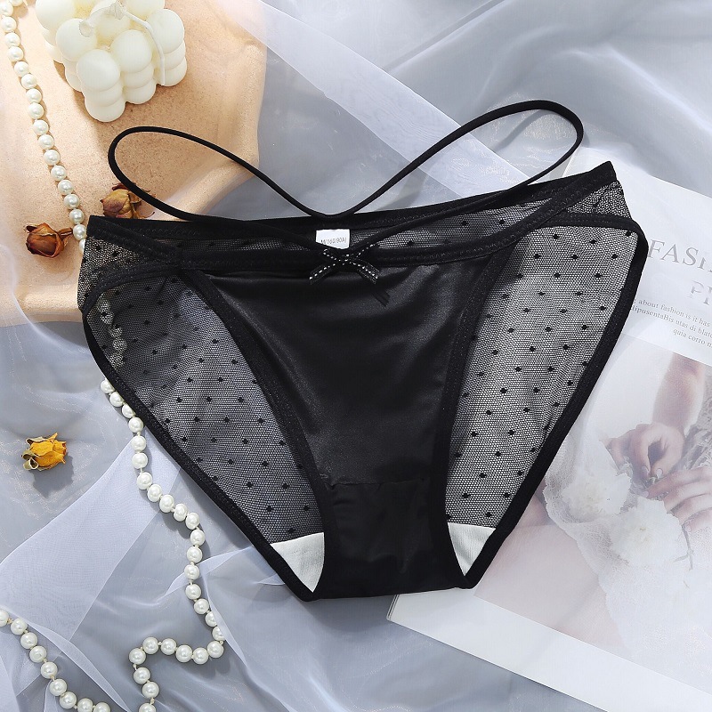 Japanese Women’s Sexy Lace Underwear Breathable Ice Silk Satin Triangle Pants