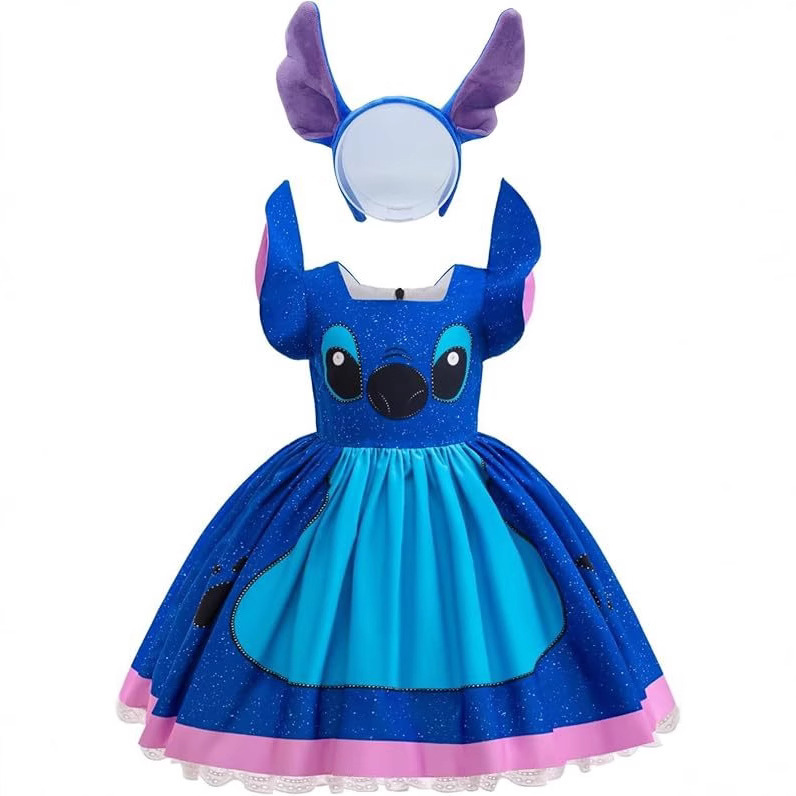 2025 Kids Girls cartoon Stitch Dress Cosplay Costume Carnival Party Fancy Dress