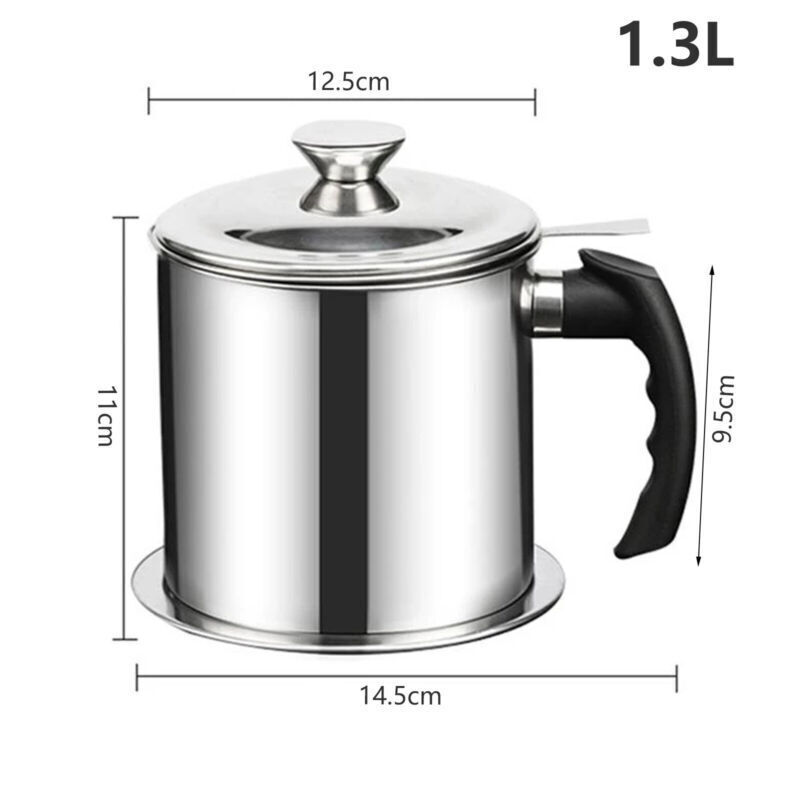 1.3L Oil Filter Storage Pot Grease Strainer Container Kitchen Cooking Tool