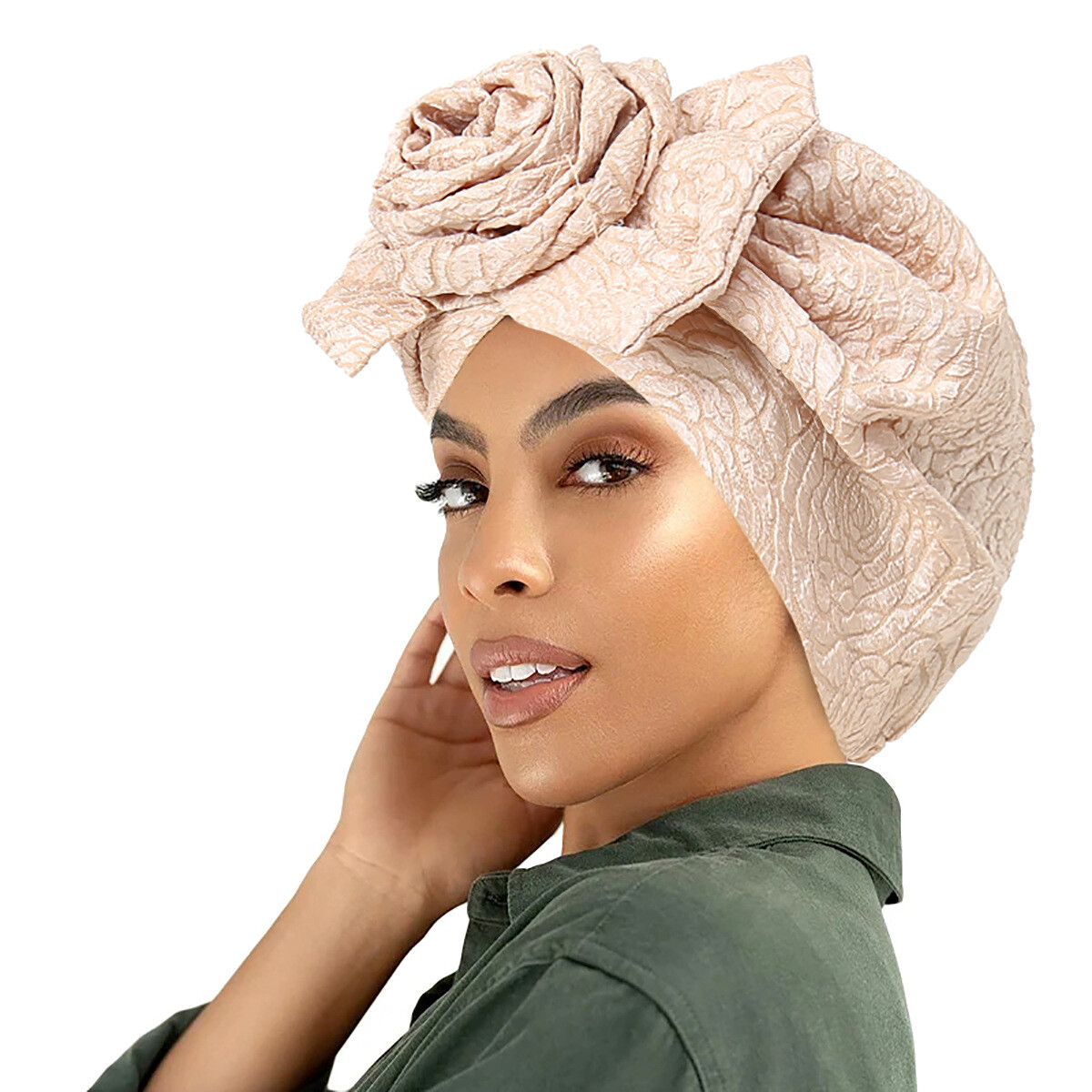 Muslim Big Flowers Turban Cap Elegant Women’s Solid Color Hat Wrap Cover Scarf