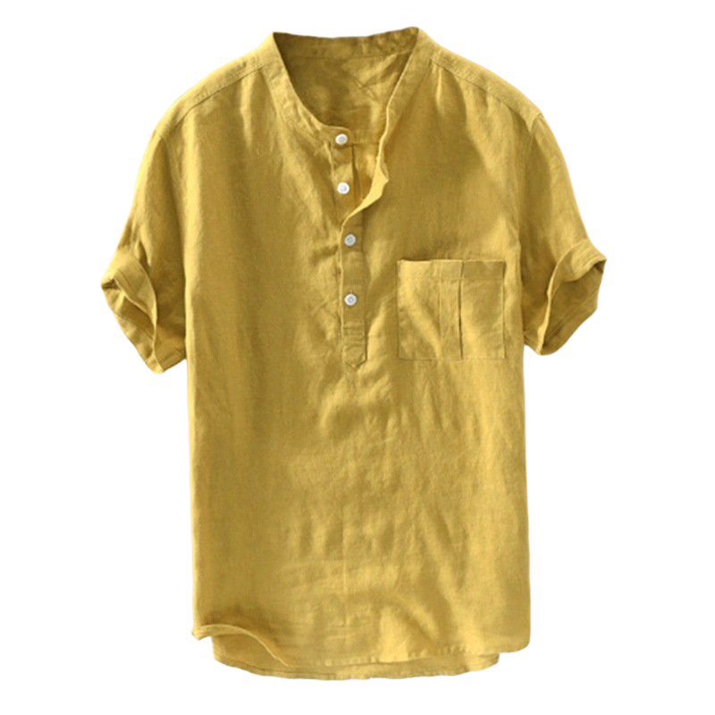 Men's Button Up Cotton Linen Shirt Summer Short Sleeve Casual Loose Top T-Shirt - Picture 15 of 16