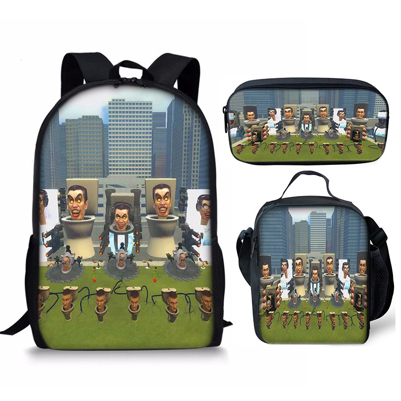 Skibidi Toilet Speakerman Mochila Escuela Bolsa de Almuerzo Mochila Estuche para Lápices Conjunto Reino Unido - Imagen 30 de 36
