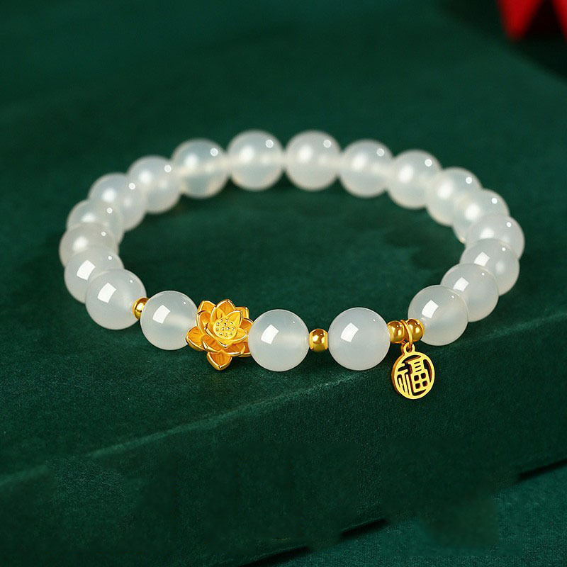Chinese Style Bracelet with Lucky Lock Charm and Crystal Beads, Birthday Present - Picture 7 of 7
