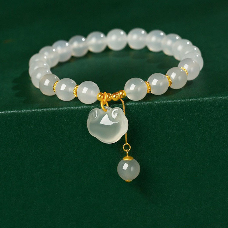 Chinese Style Bracelet with Lucky Lock Charm and Crystal Beads, Birthday Present - Picture 6 of 7