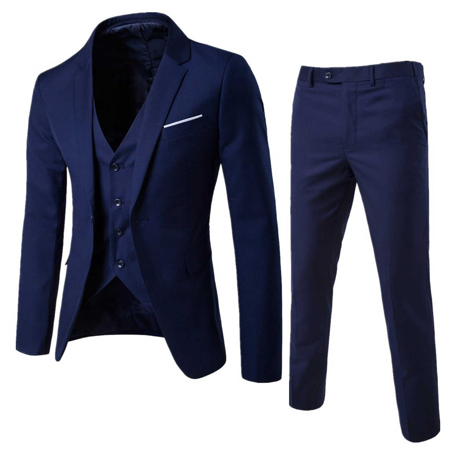 Hombres 3 Piezas Traje Blazer Calce Ajustado Esmoquin con Un Botón Chaqueta Chaleco Pantalones Conjunto - Imagen 29 de 30
