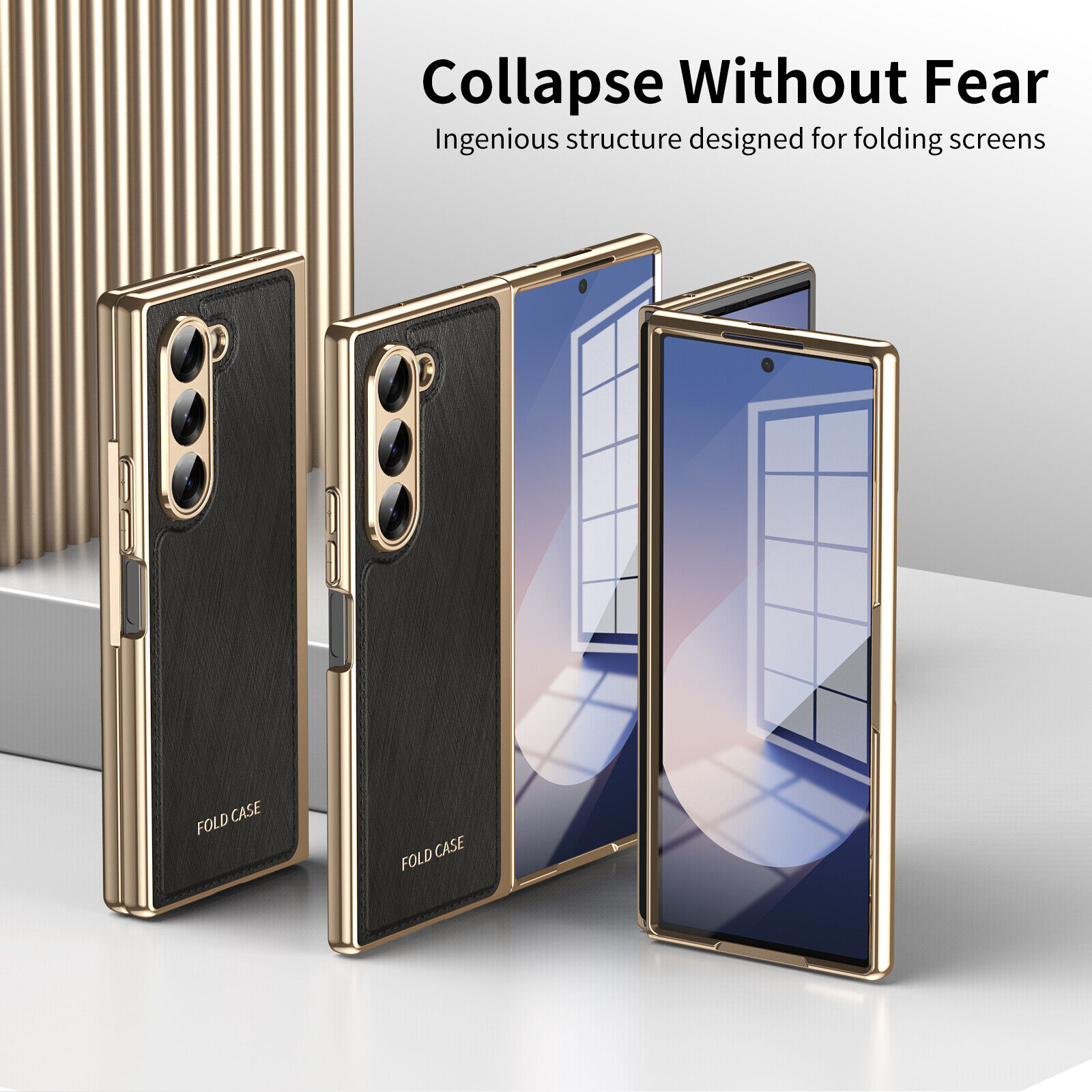 Funda híbrida con pantalla de cuero chapada a prueba de golpes plegable 6/5/4/3 para Samsung Galaxy Z - Imagen 5 de 30