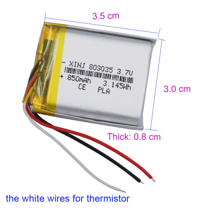 Batería Li 3.7V 850mAh 3.14Wh Conector JST 3Pin Termistor NTC 803035 - Imagen 15 de 20