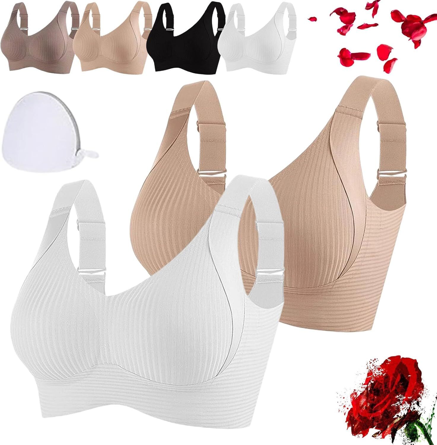 Presencte Ribbed Bra Women's Push up Adjustable Wireless Non-Marking Bras Girl