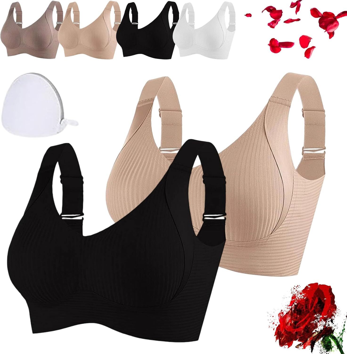 Presencte Ribbed Bra Women's Push up Adjustable Wireless Non-Marking Bras Girl - Picture 10 of 39