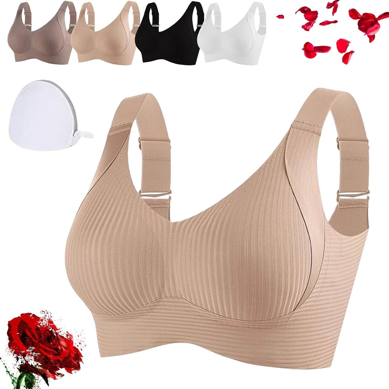 Presencte Ribbed Bra Women's Push up Adjustable Wireless Non-Marking Bras Girl - Picture 12 of 39