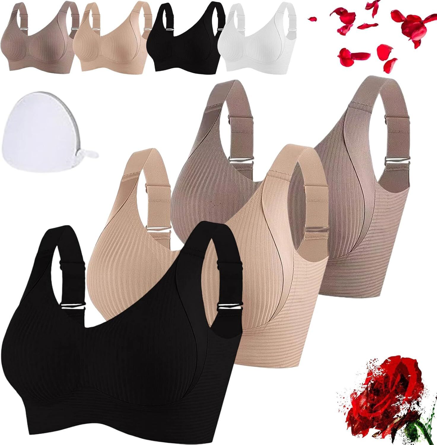 Presencte Ribbed Bra Women's Push up Adjustable Wireless Non-Marking Bras Girl - Picture 14 of 39