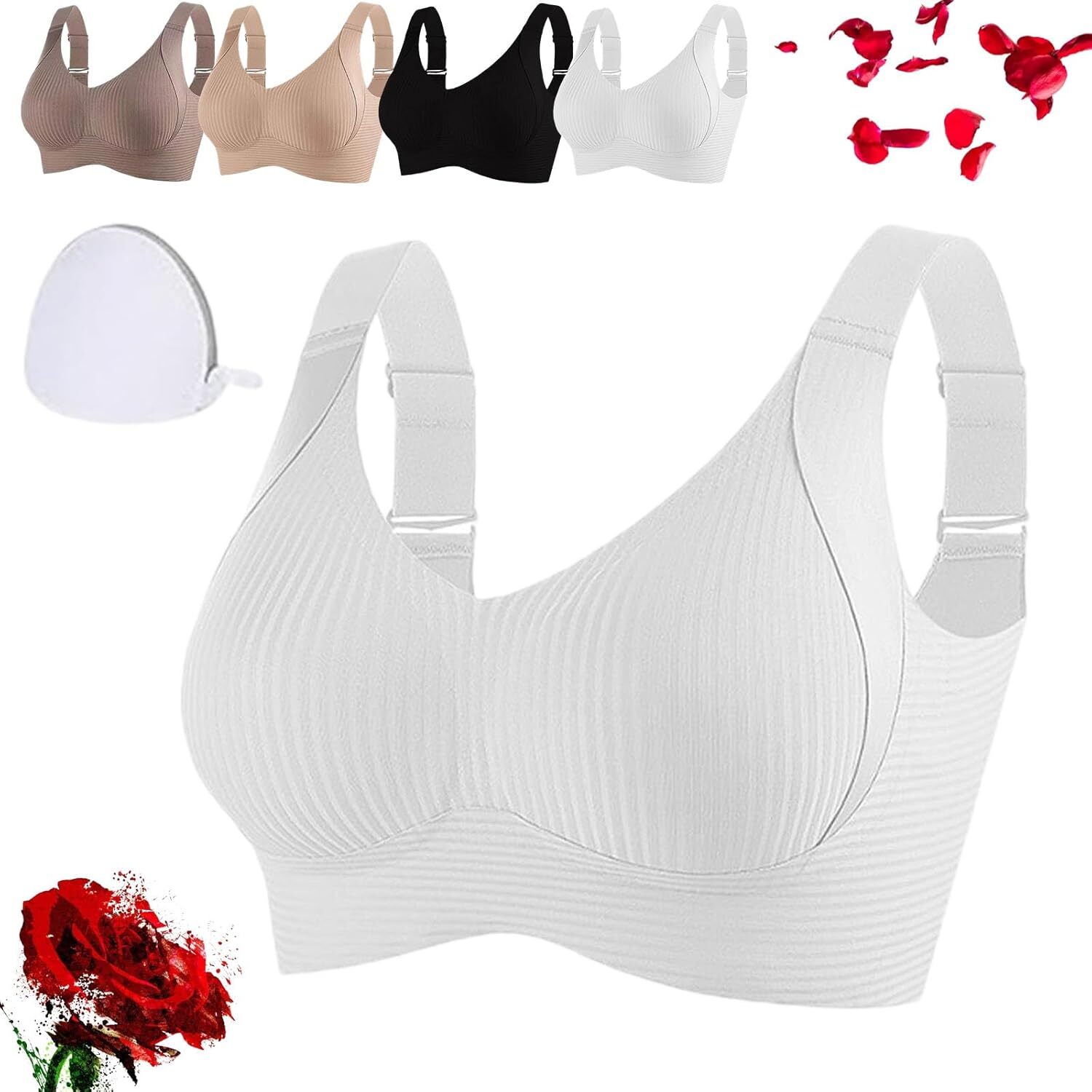 Presencte Ribbed Bra Women's Push up Adjustable Wireless Non-Marking Bras Girl - Picture 16 of 39
