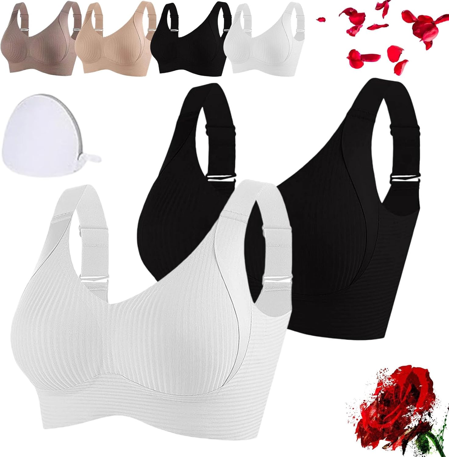 Presencte Ribbed Bra Women's Push up Adjustable Wireless Non-Marking Bras Girl - Picture 18 of 39