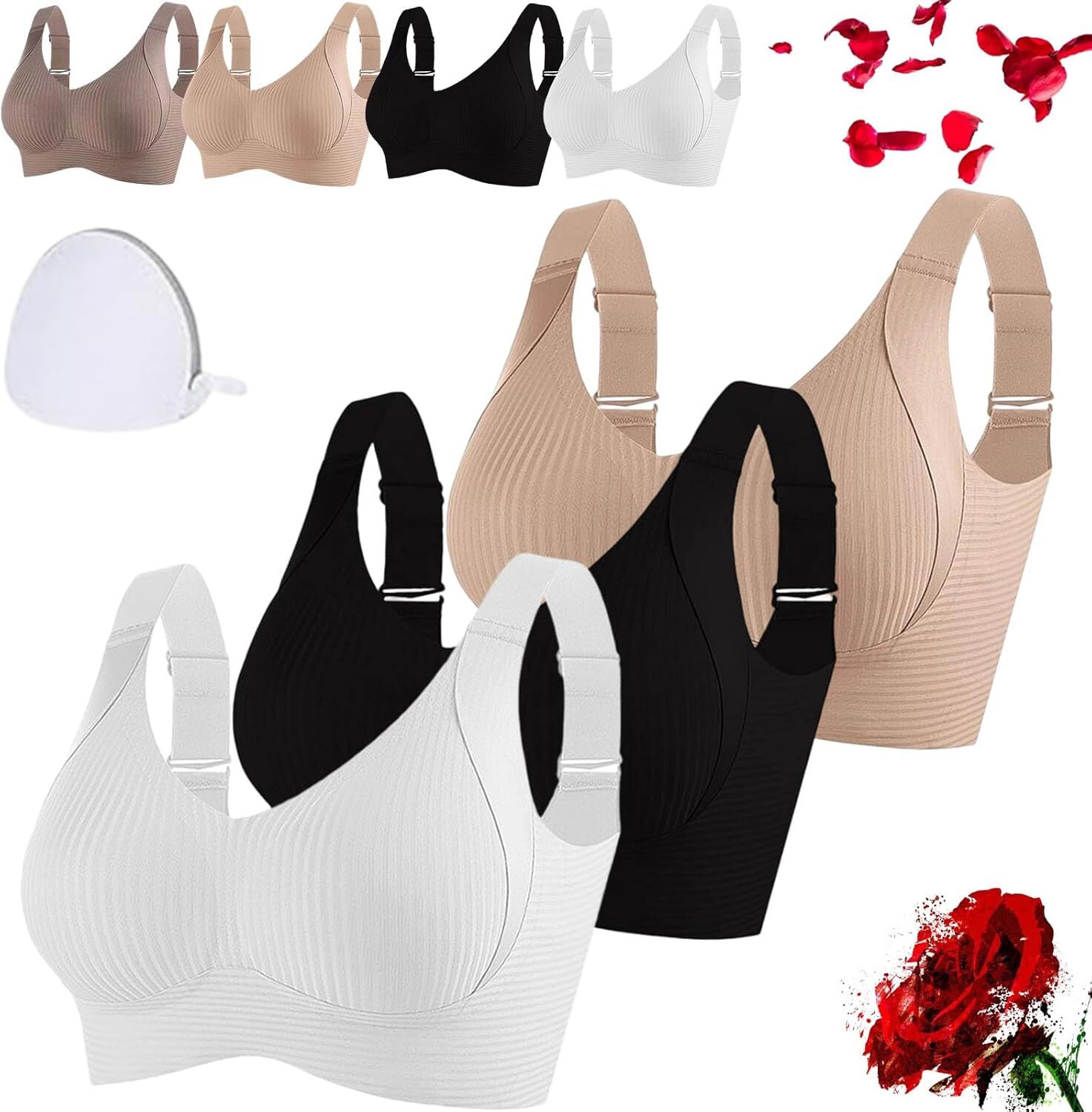 Presencte Ribbed Bra Women's Push up Adjustable Wireless Non-Marking Bras Girl - Picture 20 of 39