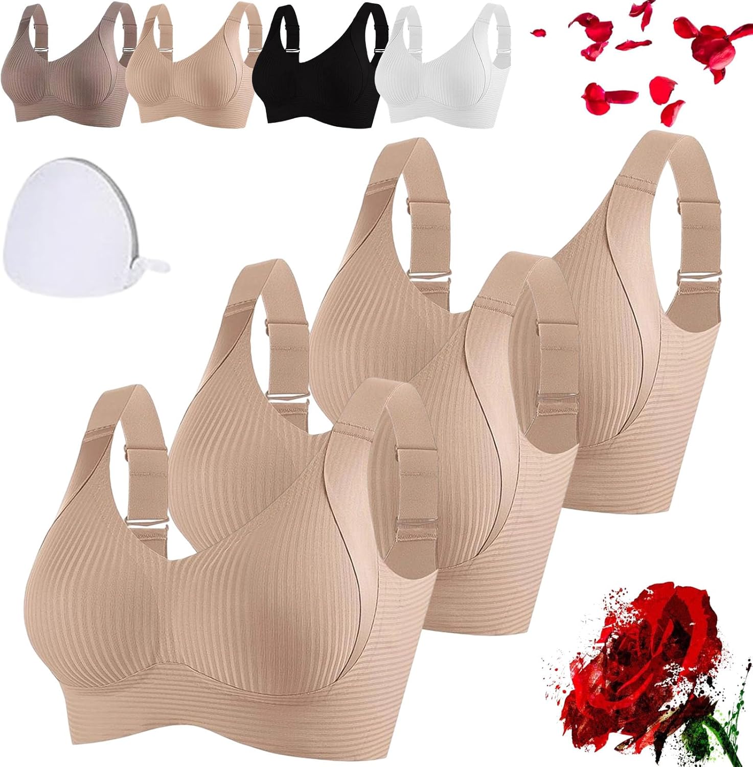 Presencte Ribbed Bra Women's Push up Adjustable Wireless Non-Marking Bras Girl - Picture 22 of 39