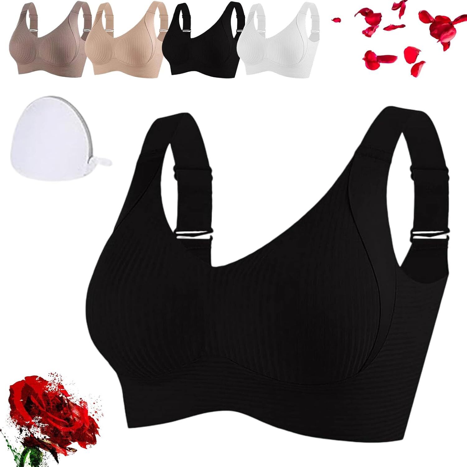 Presencte Ribbed Bra Women's Push up Adjustable Wireless Non-Marking Bras Girl - Picture 24 of 39