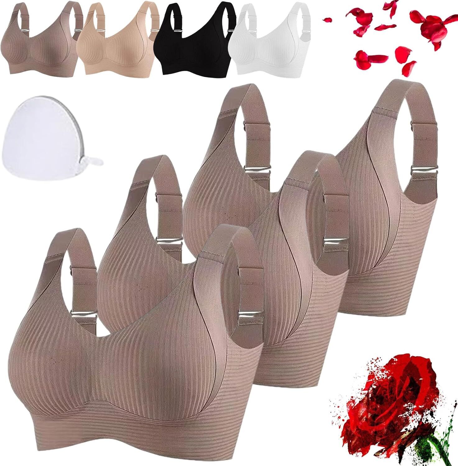 Presencte Ribbed Bra Women's Push up Adjustable Wireless Non-Marking Bras Girl - Picture 26 of 39