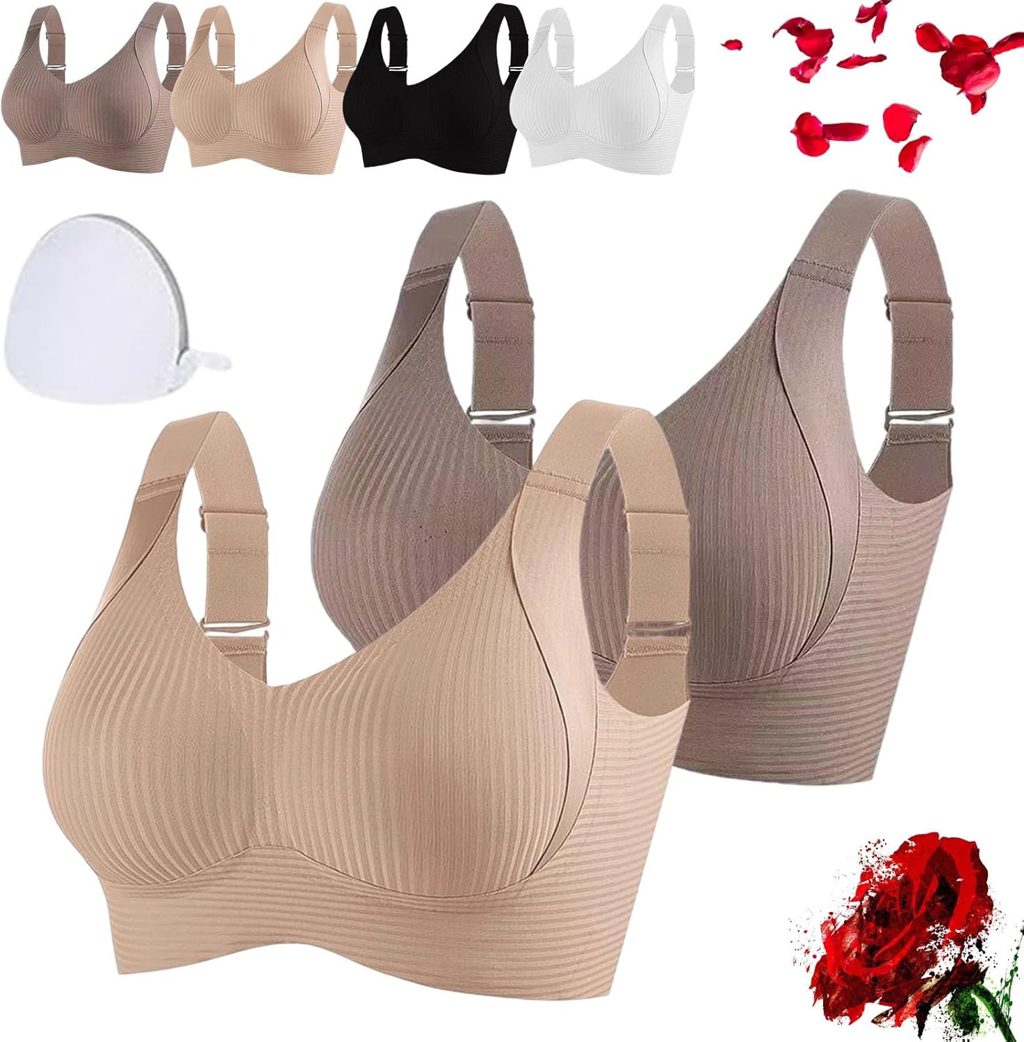 Presencte Ribbed Bra Women's Push up Adjustable Wireless Non-Marking Bras Girl - Picture 28 of 39