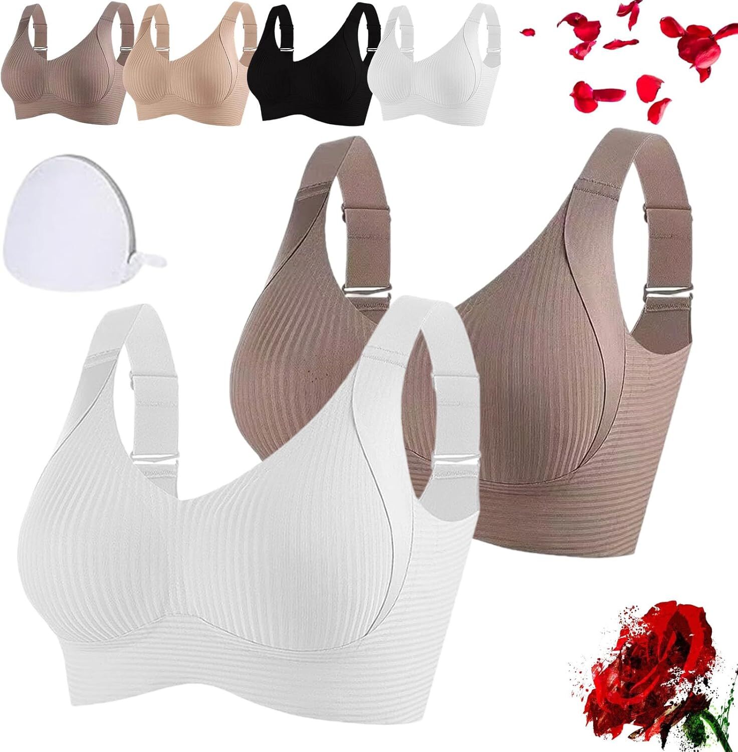 Presencte Ribbed Bra Women's Push up Adjustable Wireless Non-Marking Bras Girl - Picture 30 of 39