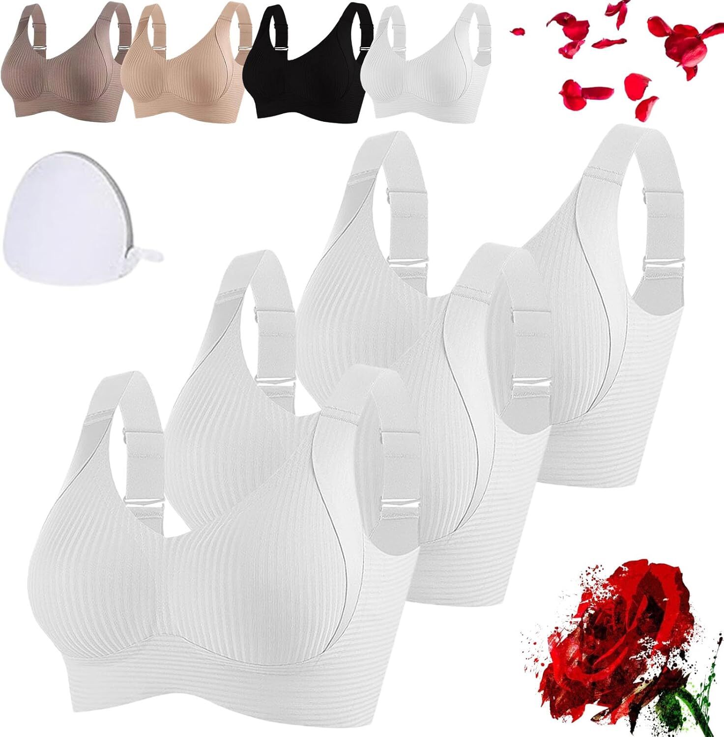 Presencte Ribbed Bra Women's Push up Adjustable Wireless Non-Marking Bras Girl - Picture 32 of 39