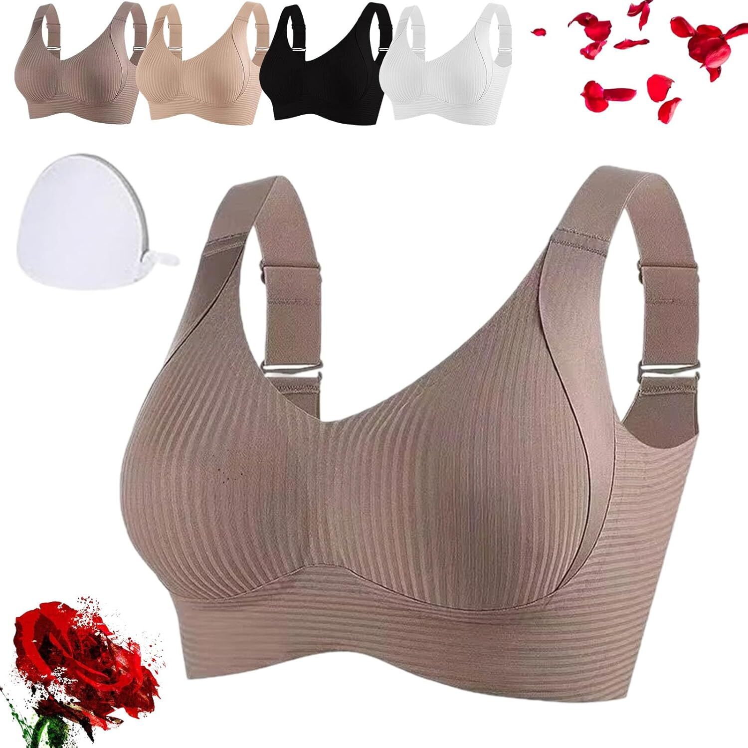 Presencte Ribbed Bra Women's Push up Adjustable Wireless Non-Marking Bras Girl - Picture 34 of 39