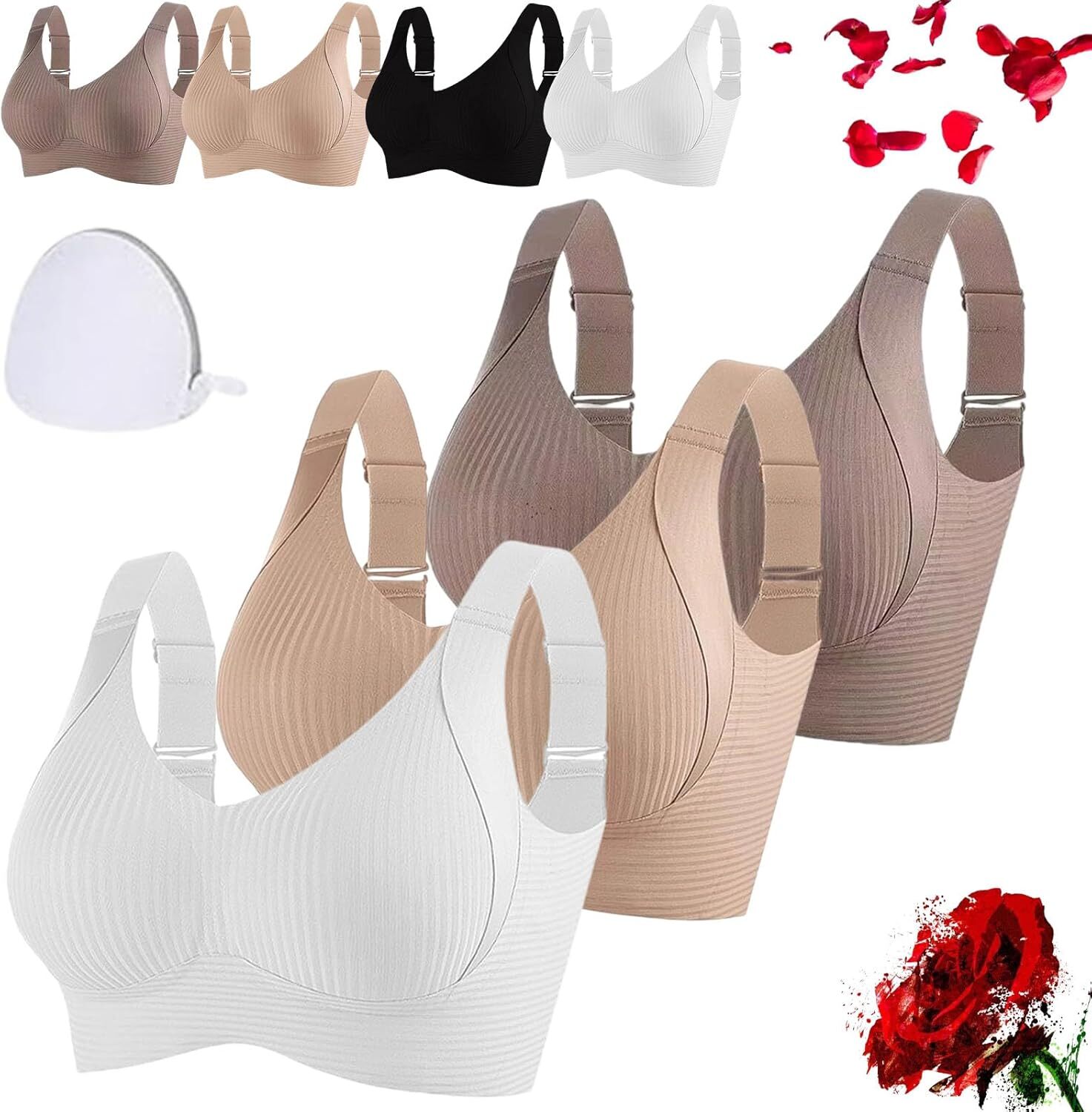 Presencte Ribbed Bra Women's Push up Adjustable Wireless Non-Marking Bras Girl - Picture 38 of 39