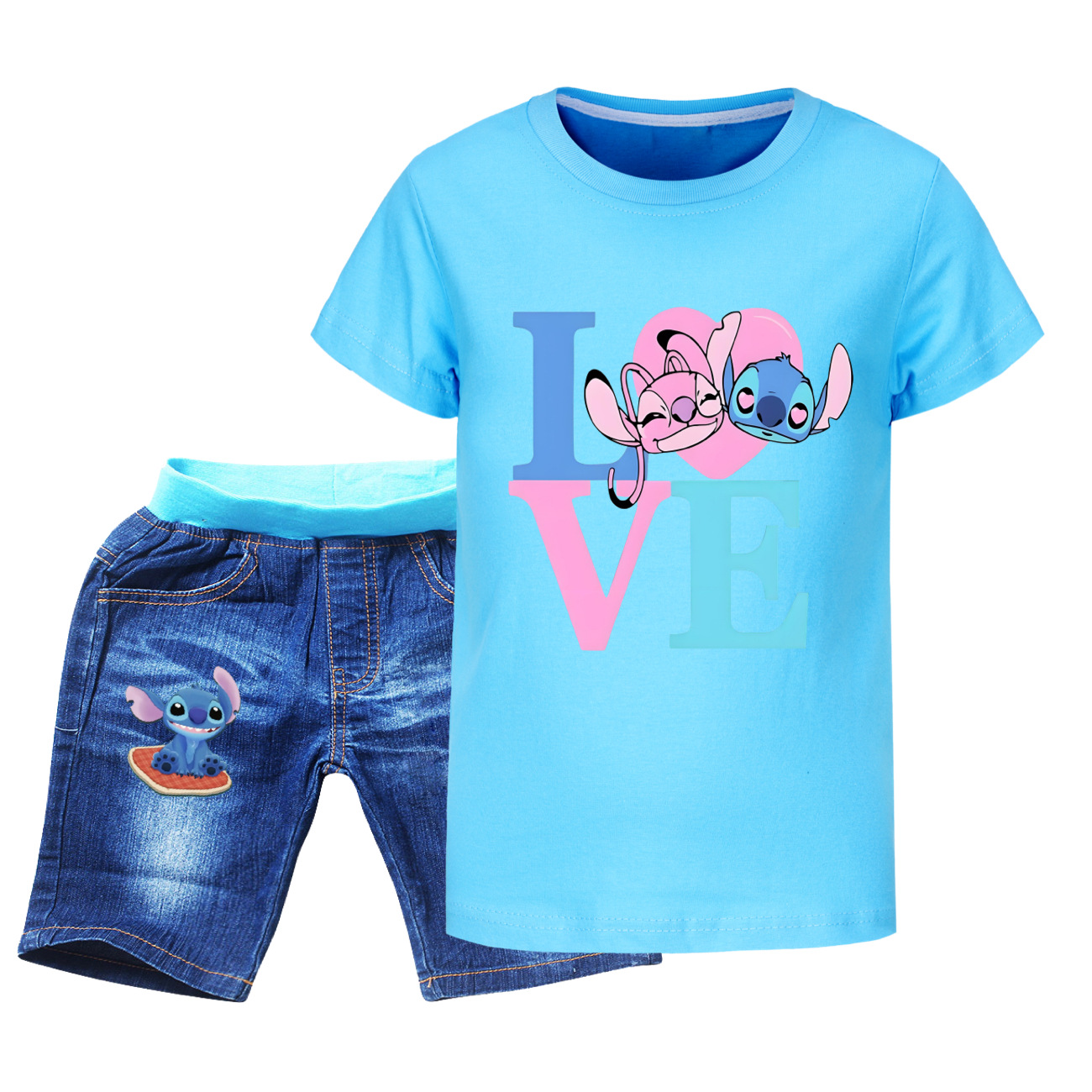Kids Girls Boys Angel Stitch Tracksuit Set Tops T shirt + Shorts Outfit Sets UK