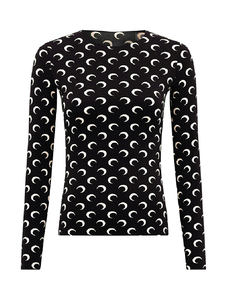Dama Seda Hielo Manga Larga Interior Bajo Cuello Redondo Camiseta Top Luna Bottoming Shirt - Imagen 20 de 25