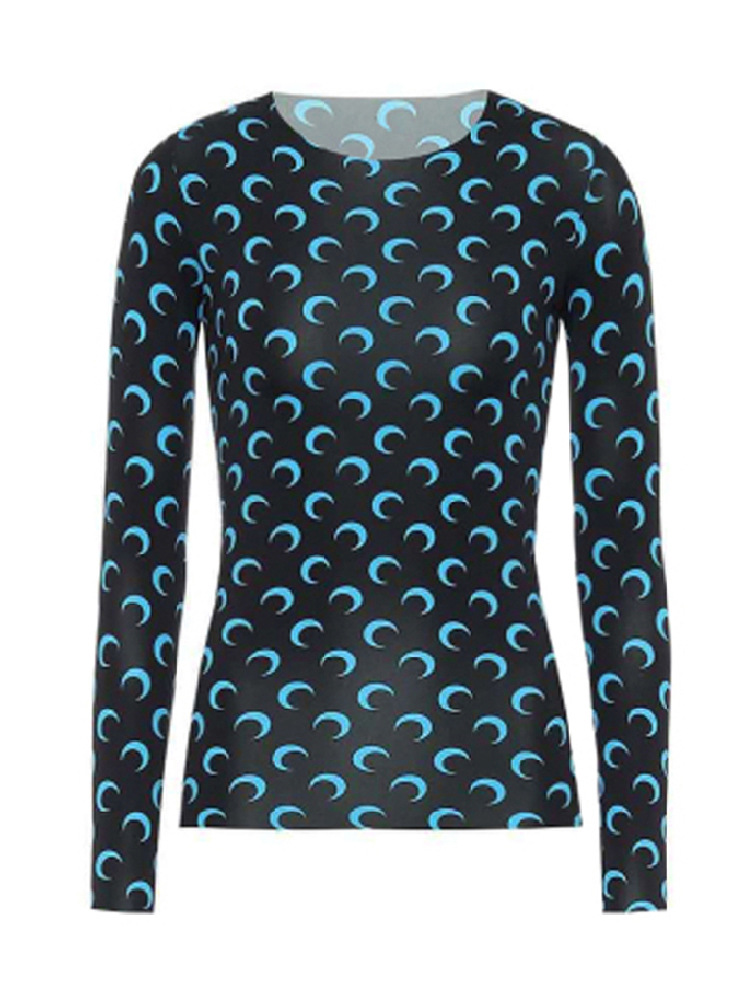 Dama Seda Hielo Manga Larga Interior Bajo Cuello Redondo Camiseta Top Luna Bottoming Shirt - Imagen 22 de 25