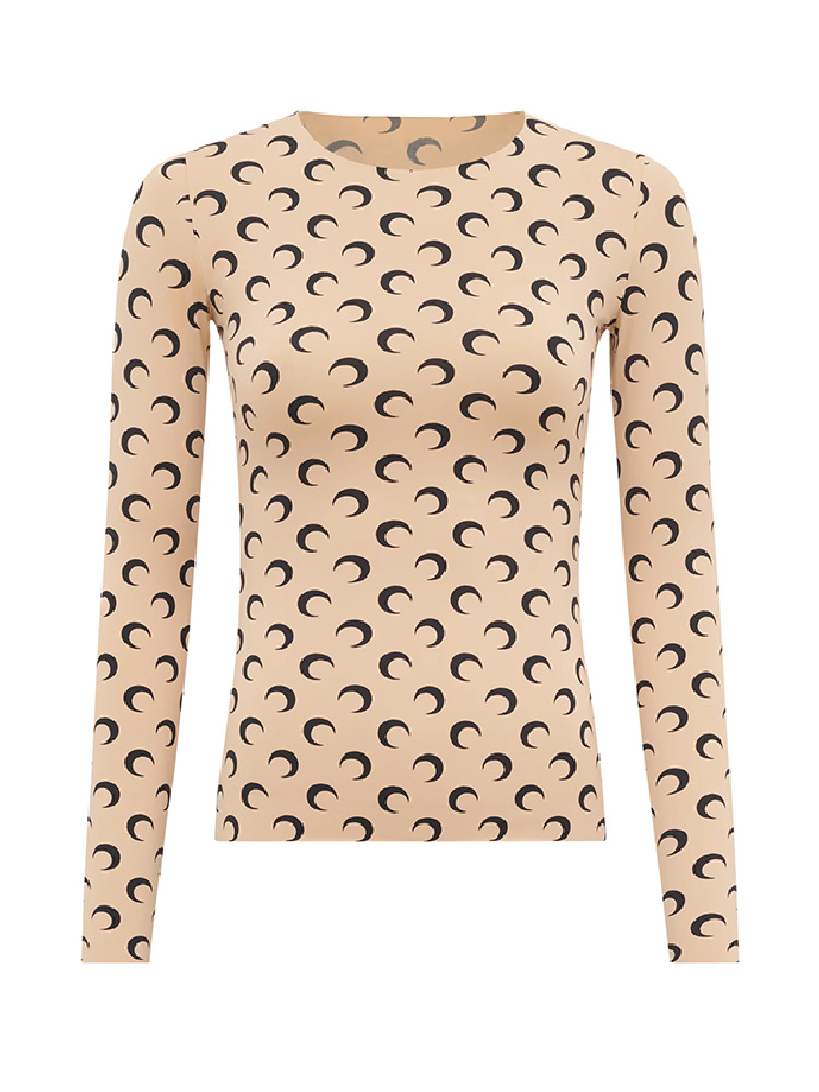 Dama Seda Hielo Manga Larga Interior Bajo Cuello Redondo Camiseta Top Luna Bottoming Shirt - Imagen 23 de 25