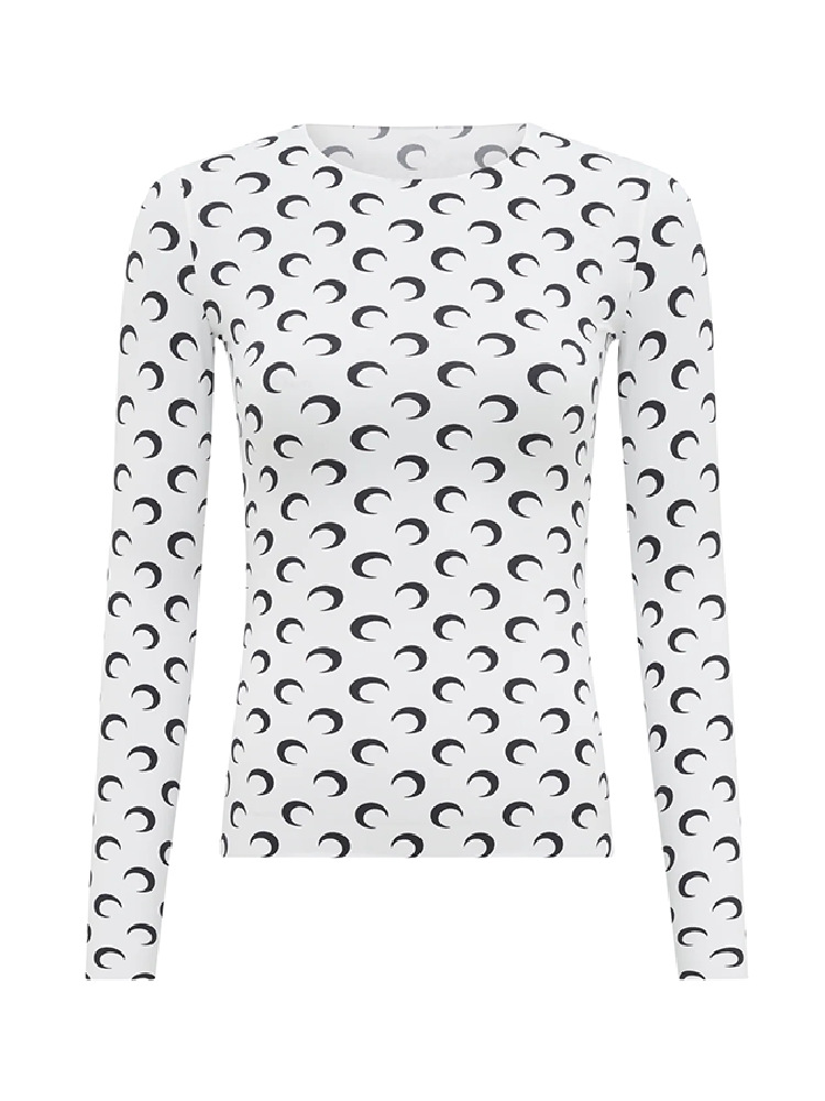 Dama Seda Hielo Manga Larga Interior Bajo Cuello Redondo Camiseta Top Luna Bottoming Shirt - Imagen 24 de 25
