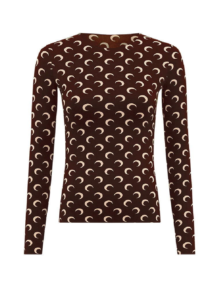 Dama Seda Hielo Manga Larga Interior Bajo Cuello Redondo Camiseta Top Luna Bottoming Shirt - Imagen 25 de 25